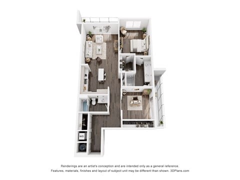 Floor plan for 1 bed, 1 bath, 747 sqft